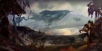 Loading screen for The Silverwastes featuring The Glory of Tyria and other airships in the sky.