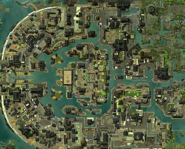 New Kaineng City: 1. Baedal Hill 2. Bori Ward 3. Cobble Ward 4. Cobble Ward (Tengu Square) 5. Grub Lane 6. Gwangsan Hill 7. Lutgardis Plaza 8. Power Plant