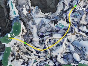 Map detailing the Roller Beetle route to be taken for the Underworld's Angels mastery point.