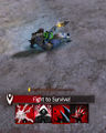 A character in downed state, at around 30% health, healing for 93 by using the Bandage skill.