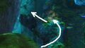Take the ley line and then go up the stone ramp.