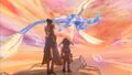Captain Mai Trin and Ankka watch Aurene fly by in the Guild Wars 2: End of Dragons expansion trailer.
