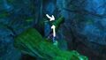 Use the mushrooms on the various branches to your right to cross to the far platform.