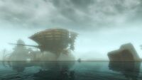 The Pact airship docked in the bay at Fort Trinity.