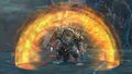 Ryland trapped inside Crecia's fire shield with Jormag's Needle in his hand.