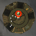 Location of Historian Tranton circled in red, inside the library in the instance.
