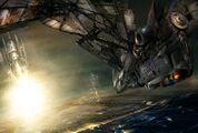 Early concept art of an airship by Daniel Dociu.