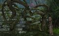 The vines guarding the entrance to the Spirit of the Berserker's arena. Note that the adjacent totem is the same model as the green totem.