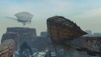 Pact airships above Camp Resolve in the Silverwastes.
