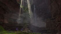 The high waterfall in the northwest by the farm.