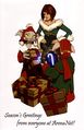 2008 Wintersday Card. Features Gwen and two asura, art by Kristen Perry.