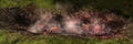 A closeup of the burning pit.
