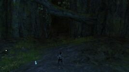 The hidden tunnel entrance on the north cavern wall.
