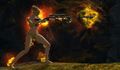 The muzzle flash upon firing.