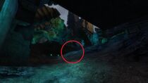 * On the path down to the waterfall stream area, just below where the two large floor hexagons meet.
